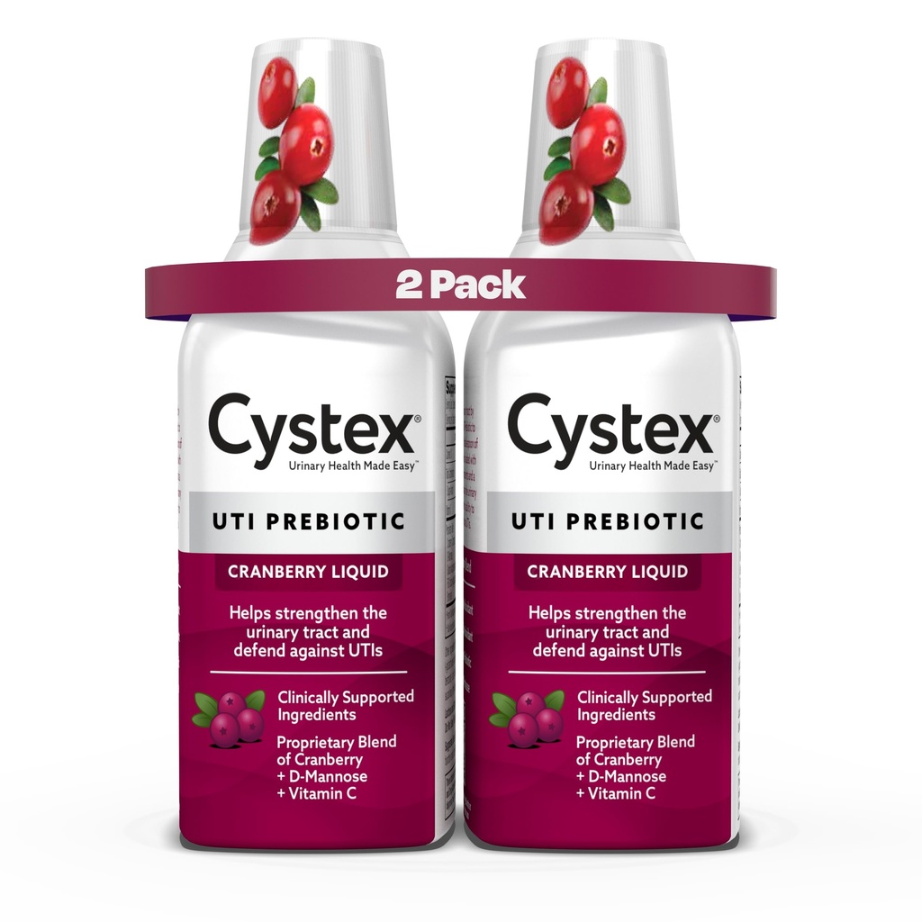 Cystex Cranberry Urinary Health Supplement Liquid - D-Mannose, Prebiotic, & Vitamin C for Urinary Tract & Bladder Support - Daily Urinary Wellness for Women & Men, Sugar-Free - 7.6 fl oz (2 Pack)