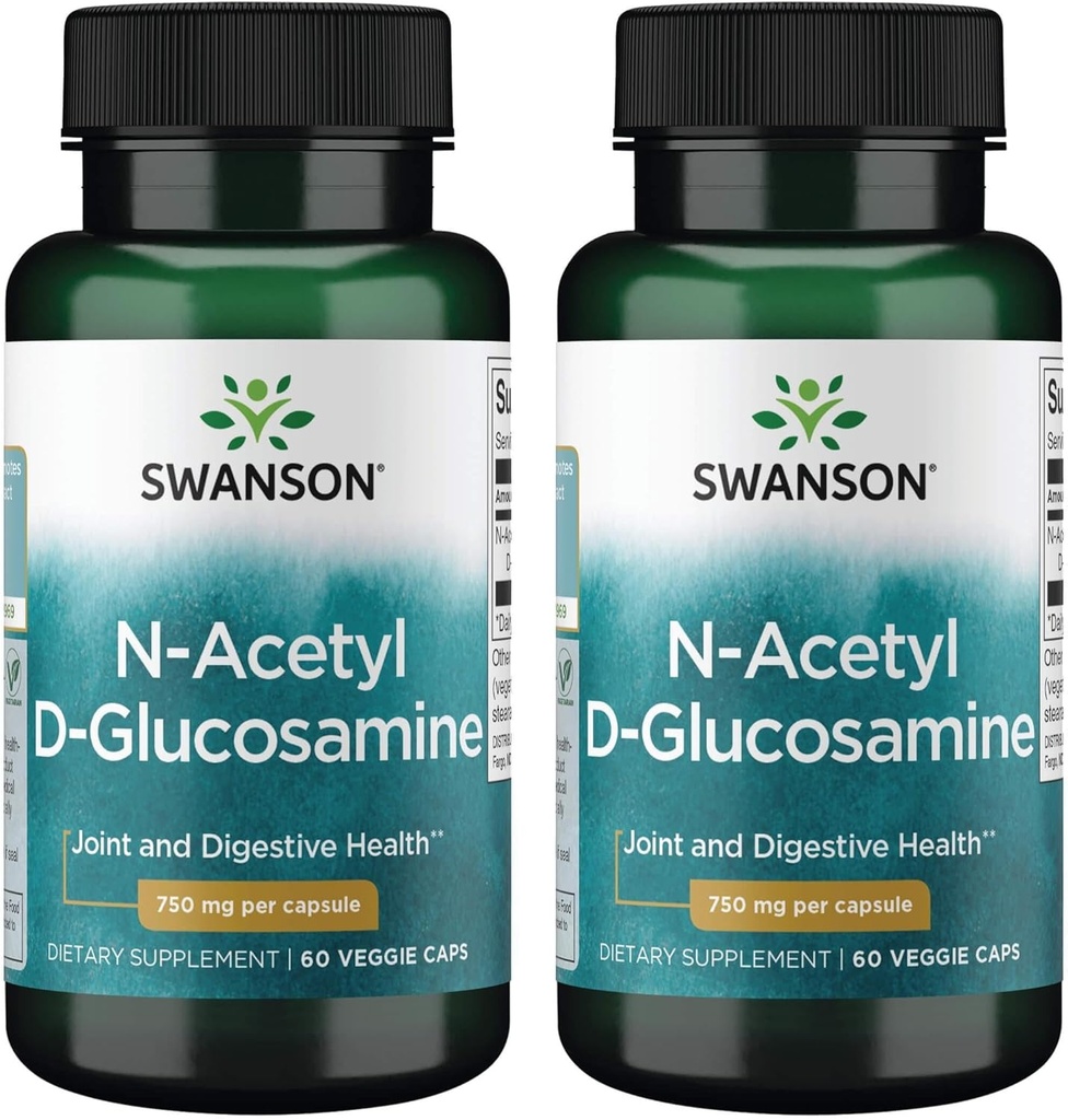 Swanson N-Acetyl D-Glucosamine - תוספת טבעית לקידום בריאות המפרקים & Gastro מעיים - פורמולה טבעית תמיכה קרטלאז בריא - (60 כמוסות Veggie, 750 מ"ג כל) (2 Pack)