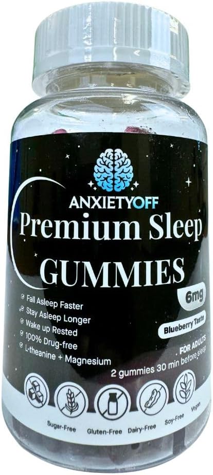 חרדהOff Premium Sleep Gummies, Blueberry Flavor, טבעוני, סוכר חינם, 60mies