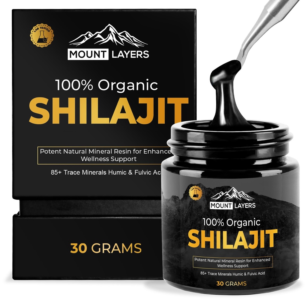 Pure Shilajit Resin עם Fulvic Acid - ההימלאיה Shilajit עבור גברים ונשים עם 85 + Trace מינרלים - תמיכה מטאבוליזם - בריאות העצם ומערכת החיסון - 500 מ"ג - 60 משרתים - 30g ג'ארד