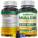 1 Pack Sugar Free 3000MG Mullein Gummies - Lungse, Mullein Leaf Extract תוספת עבור Respiratory, אורגני מולליין טיפות עם Quercetin & Bromelain for Lung, Digestive Health & Immune