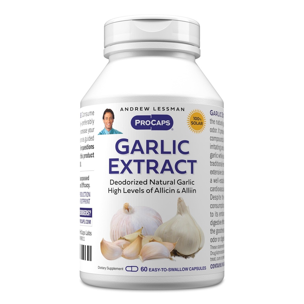 ANDREW LESSMAN Garlic Extract - 60 קפסולות - Deodorized Natural Garlic Extract. קומפלקסים המבוססים על Sulfur טהור, גנטל, חסר אודור. No Aftertaste, No Stomach Upset, No Additives