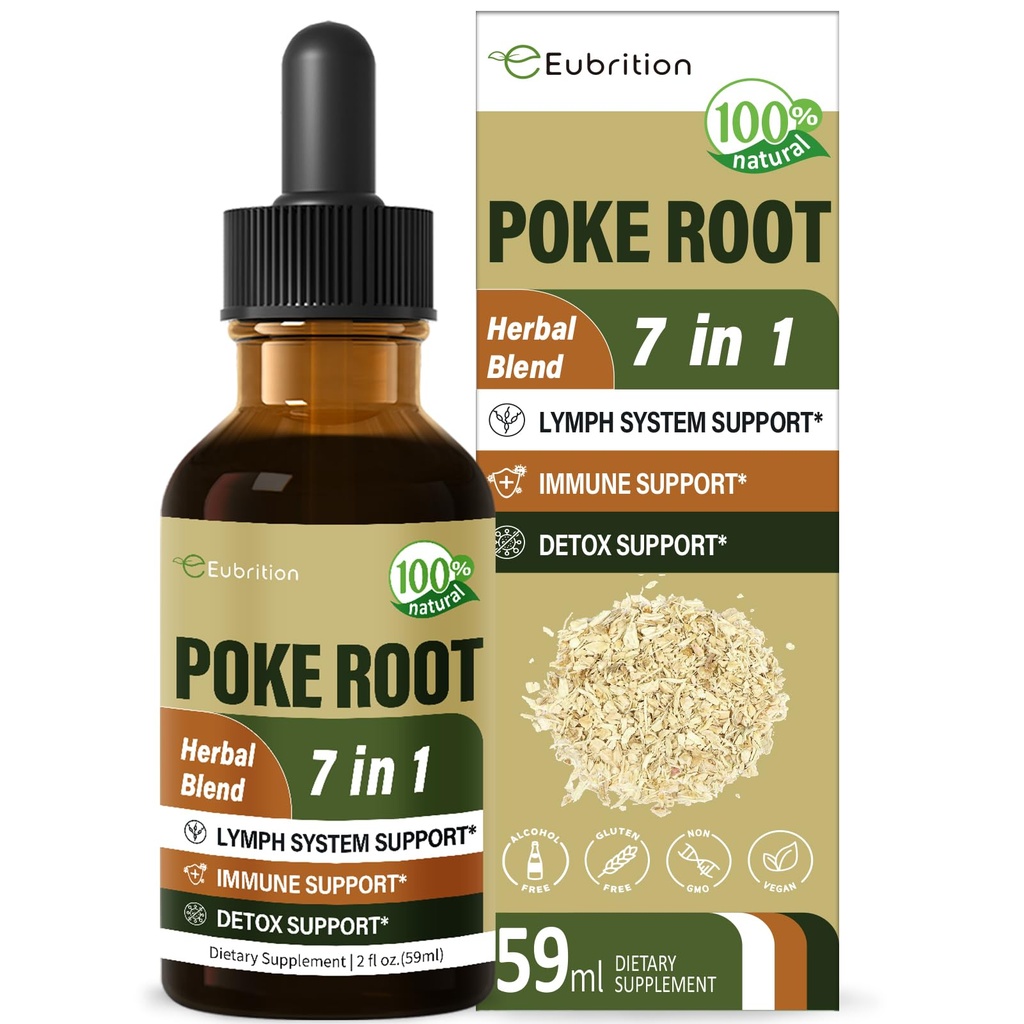 Poke Root Drops for Lymph System Support, Lymphatic Drainage תוסף עבור Lymphedema, 7 ב 1 פורמולה עם תמצית Goldenseal עבור תמיכה החיסון, Dandelion for Detox & ניקויse. 2oz