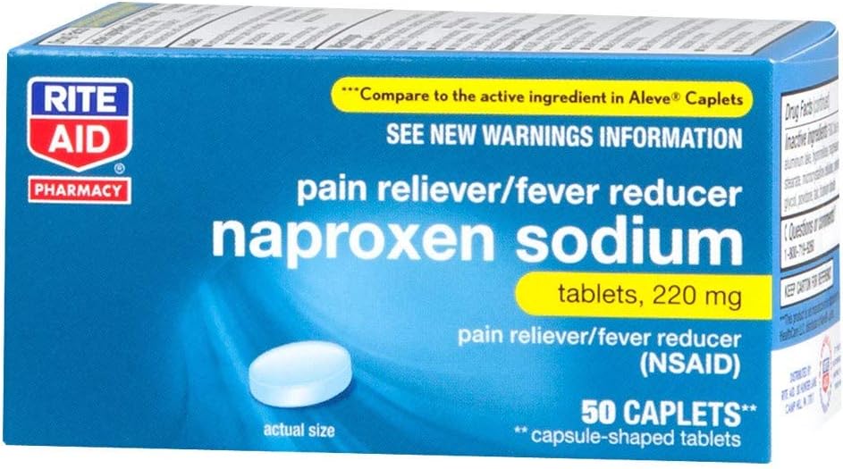 Rite Aid Naproxen Sodium Pain Relief Pills, 220 מ"ג Caplets - 50 Count | NSAID Pain Reliever