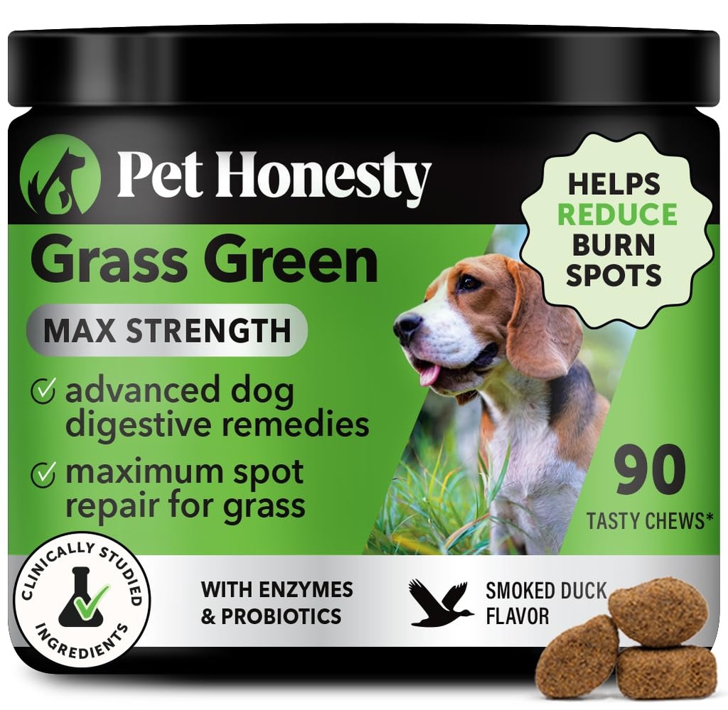 Grass Green Max Power Chews for Dogs - Premium Dog Urine Lawn Spot Saver תוסף - תומך בריאות, Gut & Urinary בריאות עם Probiotics, DL-Methionine & Yucca (ct Duck Flavor)