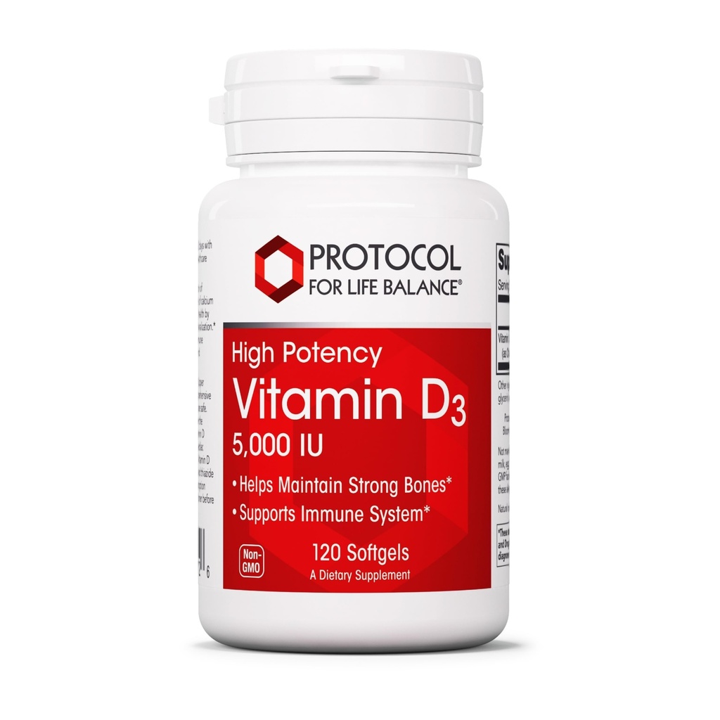 ProTOCOL for Life BALANCE - ויטמין D3 5000 IU (High Potency) תומך ב- Calcium Absorption, Bone and Dental Health, Immune System, Nervous System, and Cognitive Function - 120 Softgels