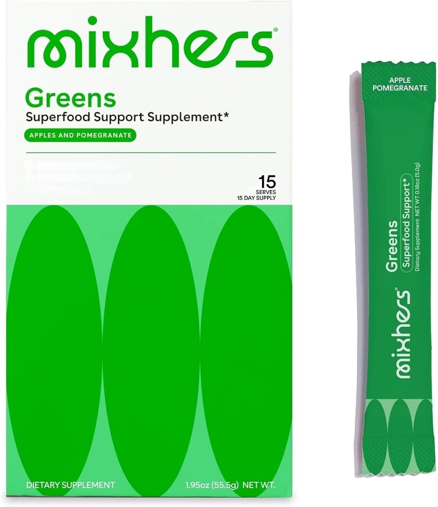 MIXHERS Hergreens - Greens & Veggie אבקת - Made From Whole Foods - עם Enzymes & Kale - תזונה המיועדת לנשים - תמיכה לב & Liver - 15 כוסות שתייה - Apples & Pomegranatenatenatenate