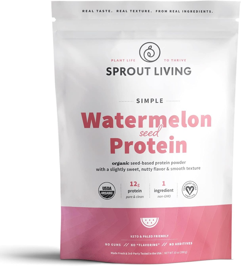 Sprout Living Simple Watermelon Seed אבקת חלבון, 12 אבקת חלבון צמחי אורגני מבוסס צמחי ללא ממתקים מלאכותיים, לא חלב, non-GMO, טבעוני, Gluten Free, Keto Drink (10 oz)