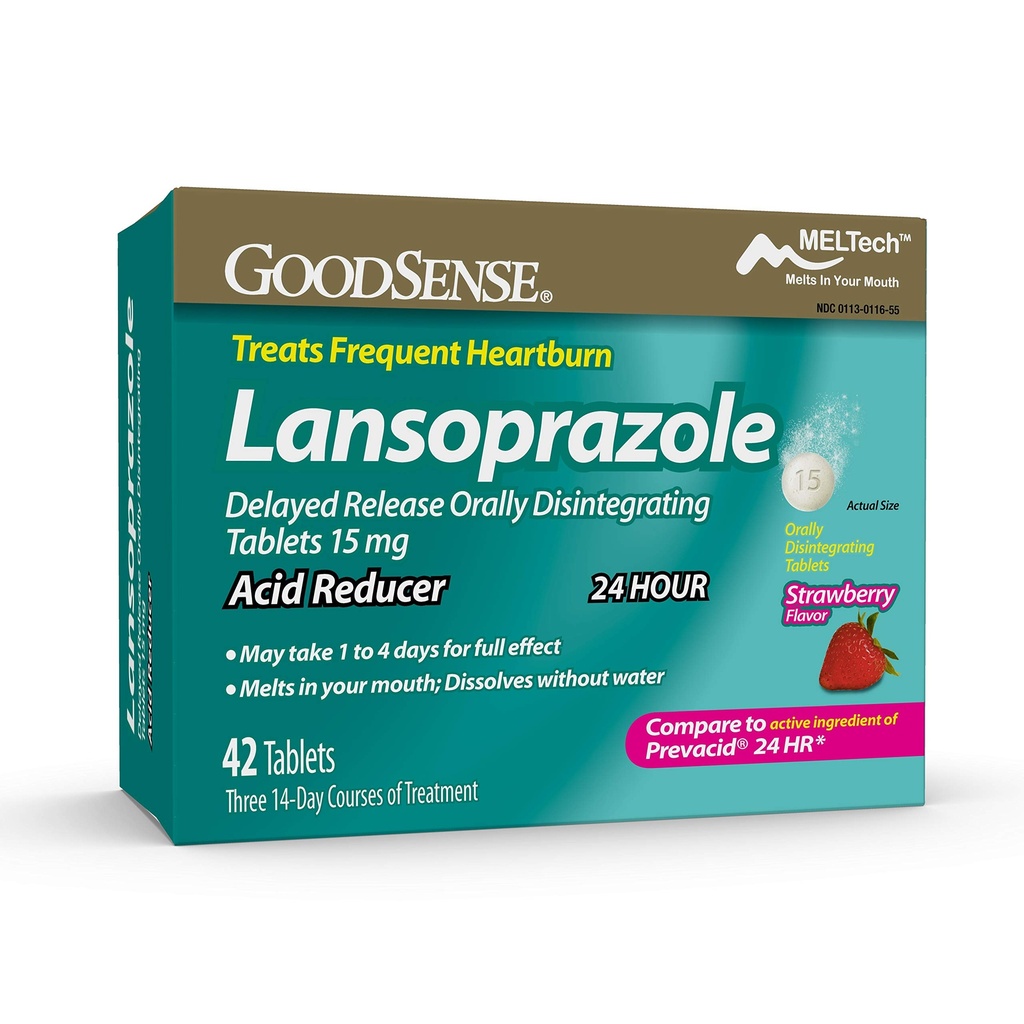 GoodSense Lansoprazole נדחה Orally Disintegrating Tablets 15 מ"ג, Acidductionr, Strawberry Flavor, 42 Count (Pack of 1)