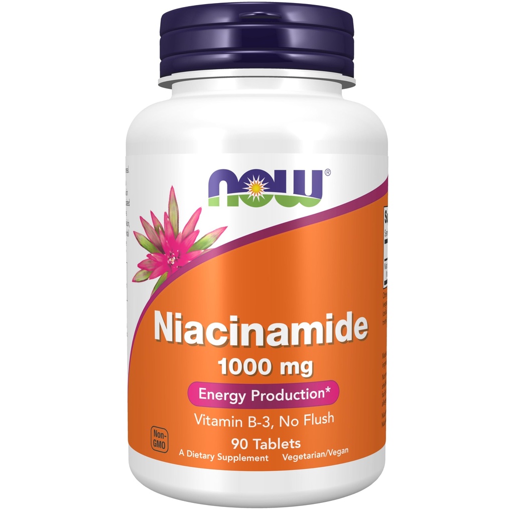 תוספי מזון עכשיו, Niacinamide (Vitamin B-3) 1000 מ"ג, ייצור אנרגיה *, 90 טבליות, לבן, Off-White