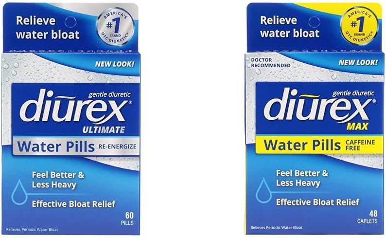 Diurex Ultimate Re-Energizing 60 Count Max Caffeine-Free 48 Count ספירת גלולות כוח מקסימליות Bloat Relief Bundles