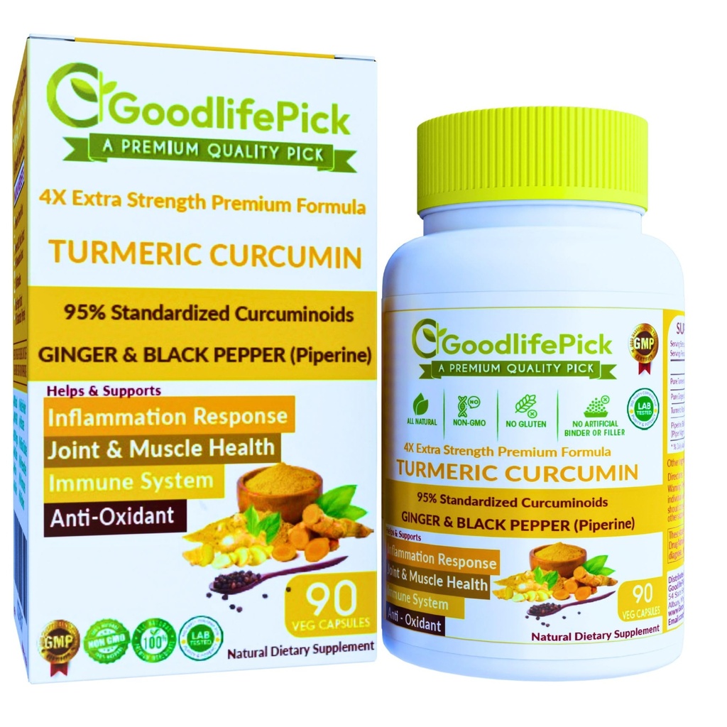 כורכום כורכום תוספת כוח עם ג'ינג'ר ו-95% Curcuminoids & Black Pepper לחלץ עבור יתרונות מקסימליים. כל אי-GMO טבעי לא אבקת אורז No Silica- 90 Veg Cap