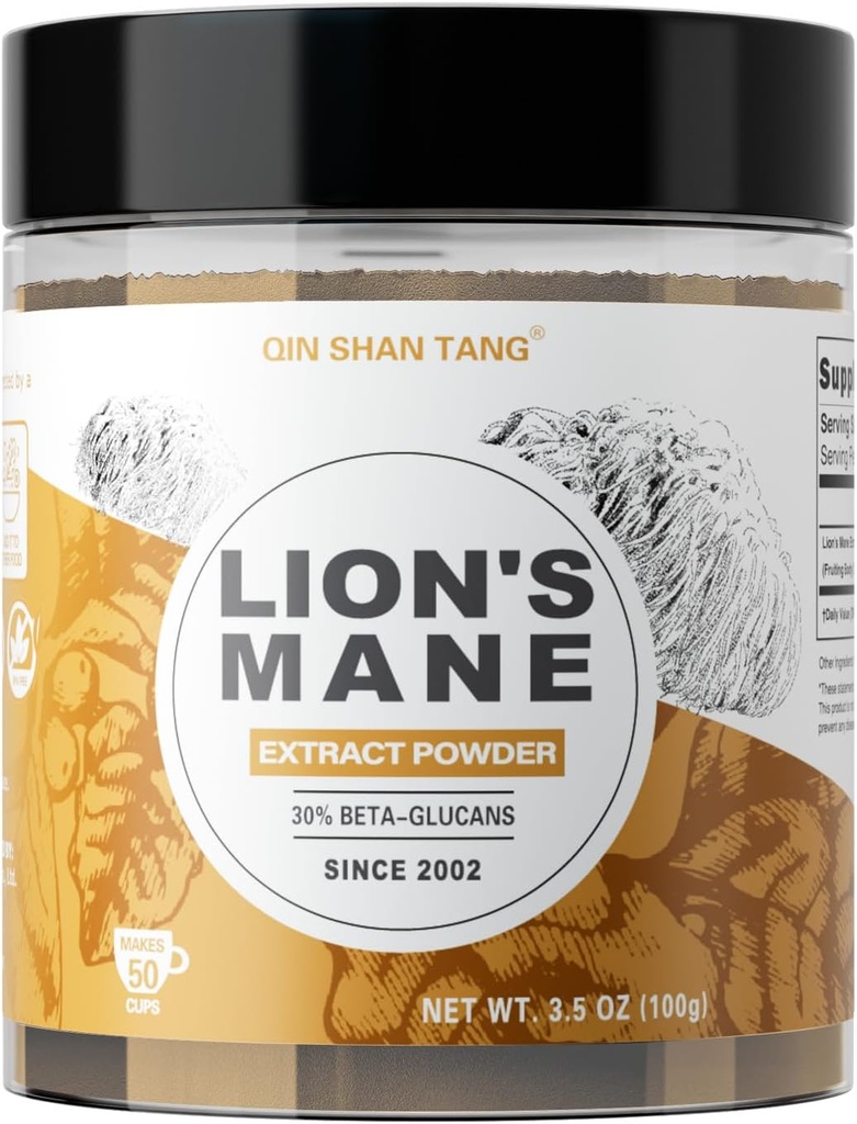 אבקת Mane Mushroom של אריה, תמצית של הגוף פריץ - 100g, תוסף המוח עבור זיכרון ו Focus, 30% Beta-glucans