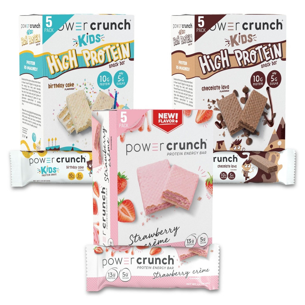 Power Crunch חלבונים Wafer Bars and Power Crunch KIDS חלבונים Bars, Variety Pack, (15 Count) חטיפים חלבונים גבוהים עם טעם טעים