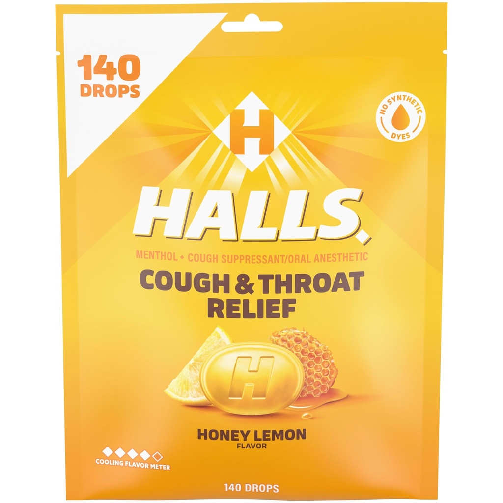 Halls Relief Honey Lemon Cough Drops, Value Pack, 140 טיפות