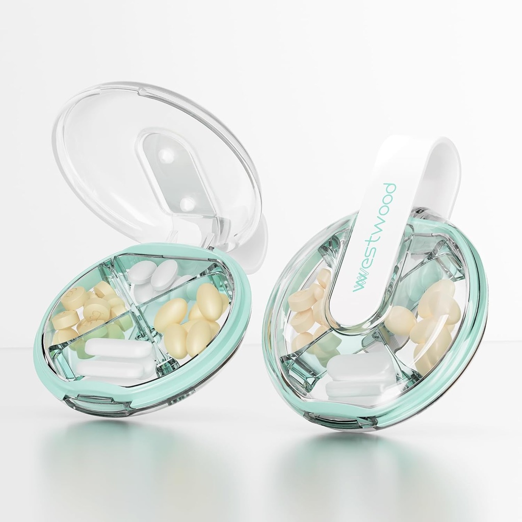 Small Pill Case Sweet, Pill Box for Purse & Pocket, 4 השוואתי גלולות הולדר, Portable Travel Pill מארגנת עבור ויטמינים, תוספים, שמן דגים (Green)