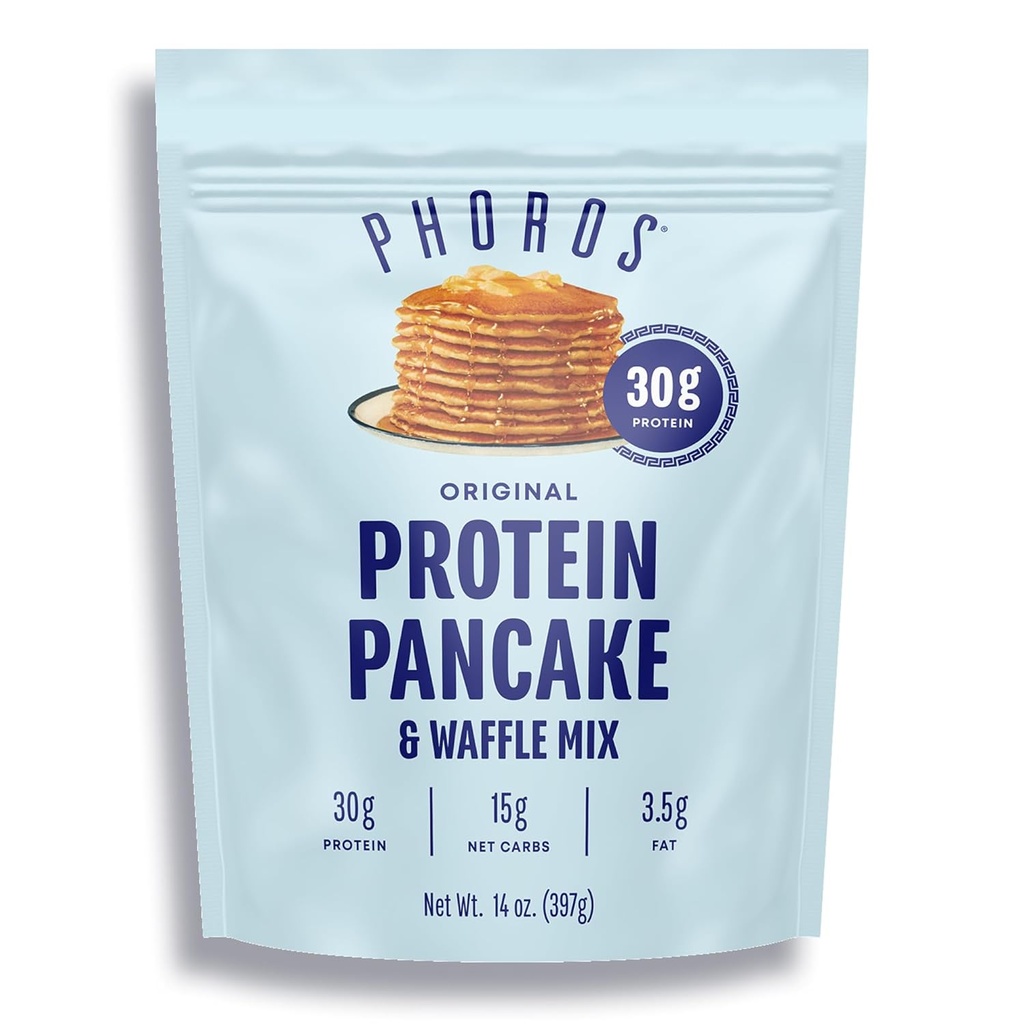חלבון Pancake Mix & חלבון Waffle Mix by Phoros Nutrition, 30 גרם של חלבון, פחמימות נמוכות, חלבון גבוה, Keto-Friendly, Whey חלבונים, Whole Grain Oats, Whole Wheat Panעוגותs, Just Add Water (מקורal)