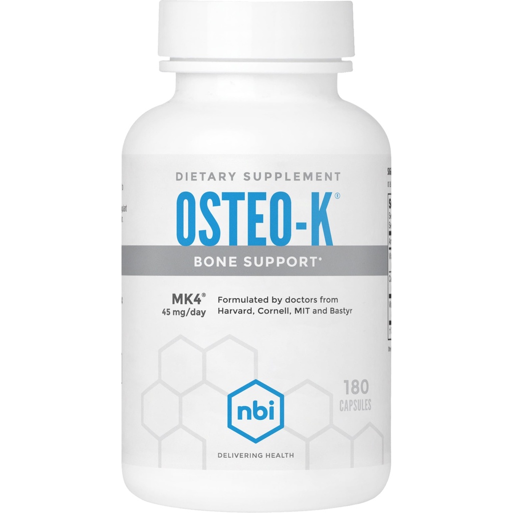 NBI Osteo-Kעצמות תמיכה | ויטמין D & K Complex עם תוסף Calcium Citrate | 45 מ"ג ויטמין K2 (MK4) עבור בריאות העצם חזקה ותפקוד | 180ct Veggie כמוסות