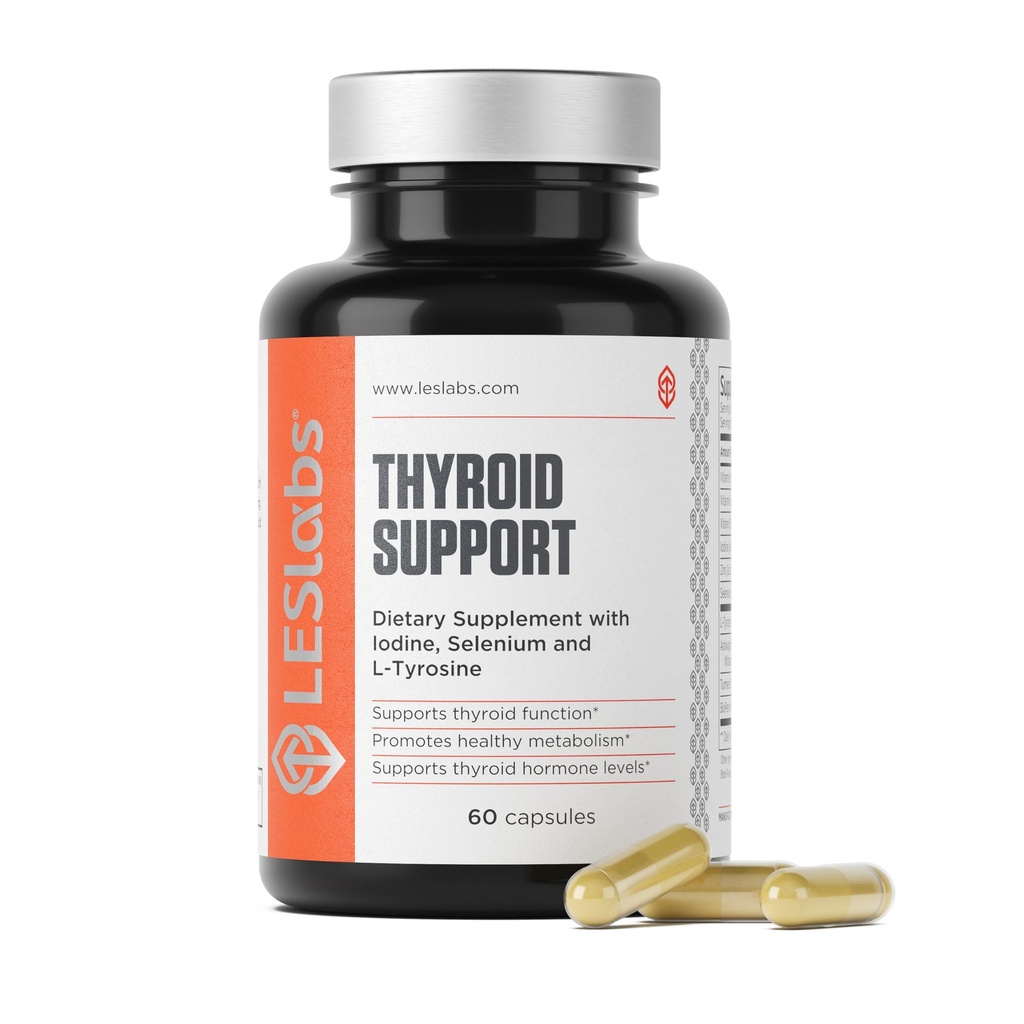 les מעבדות Thyroid תמיכה - בריאות מטאבולית, ייצור הורמון Thyroid, אנרגיה להתמקד - Iodine, L-Tyrosine, Ashwagandha, Selenium & Turmeric - תוסף non-GMO - 60 קפסולות