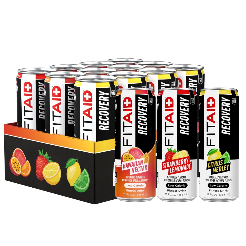 FITAID Recovery, Variety Pack, BCAAs, Glucosamine, אלקטרוליטים, אומגה 3, תה ירוק, 100% נקי, Paleo, ו- Gluten-Free, באופן טבעי Sweet & Flavored, 12-oz.