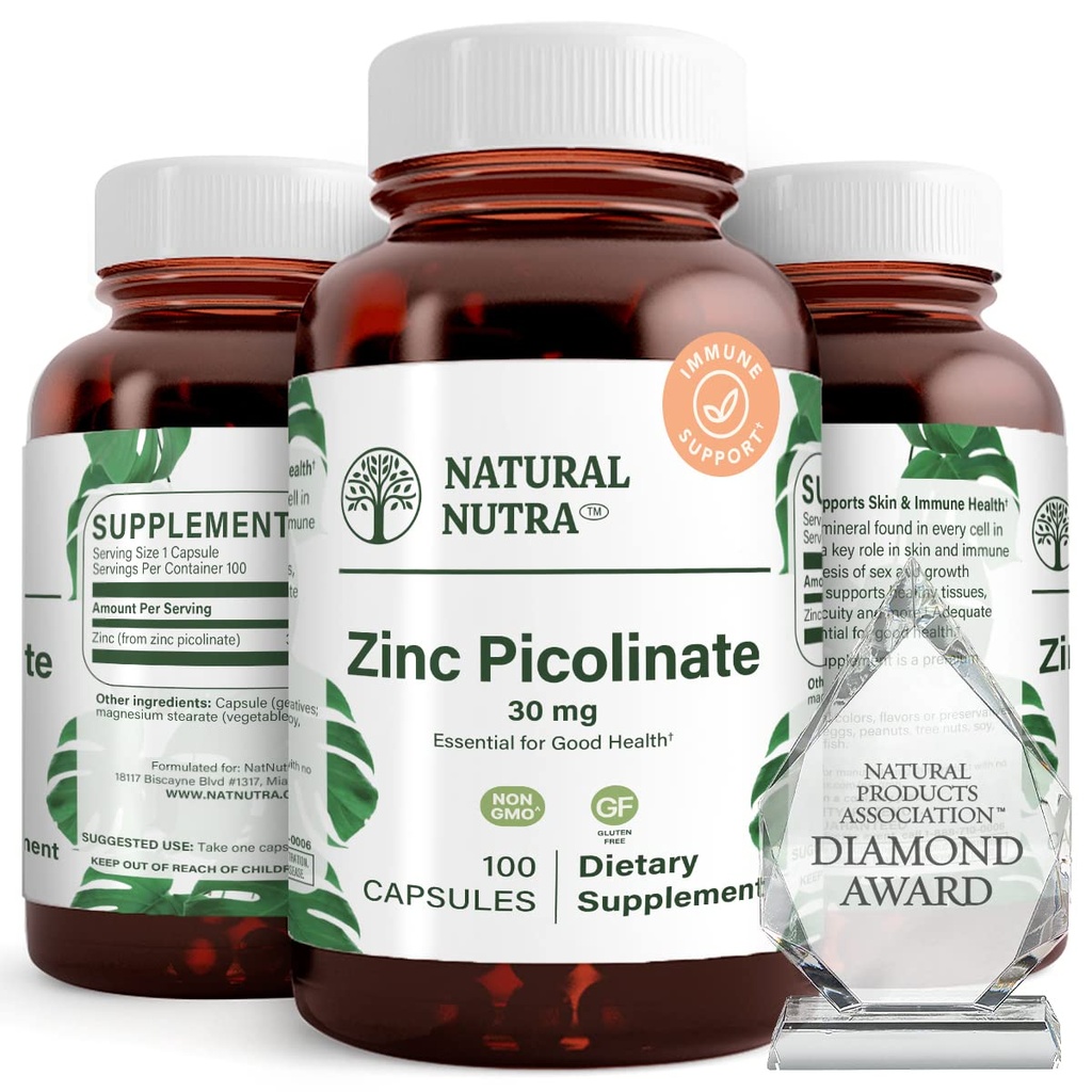 טבעי Nutra Zinc Picolinate 30 מ"ג, כוח כפול, Raw ו Pure, גבוה bioavailable תוספת צמיחה ותמיכה Immune, עוזר לקדם את בריאות העור, עוזר לתמוך במערכת Metabolic 100 קפסולות