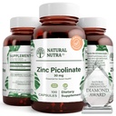 טבעי Nutra Zinc Picolinate 30 מ"ג, כוח כפול, Raw ו Pure, גבוה bioavailable תוספת צמיחה ותמיכה Immune, עוזר לקדם את בריאות העור, עוזר לתמוך במערכת Metabolic 100 קפסולות