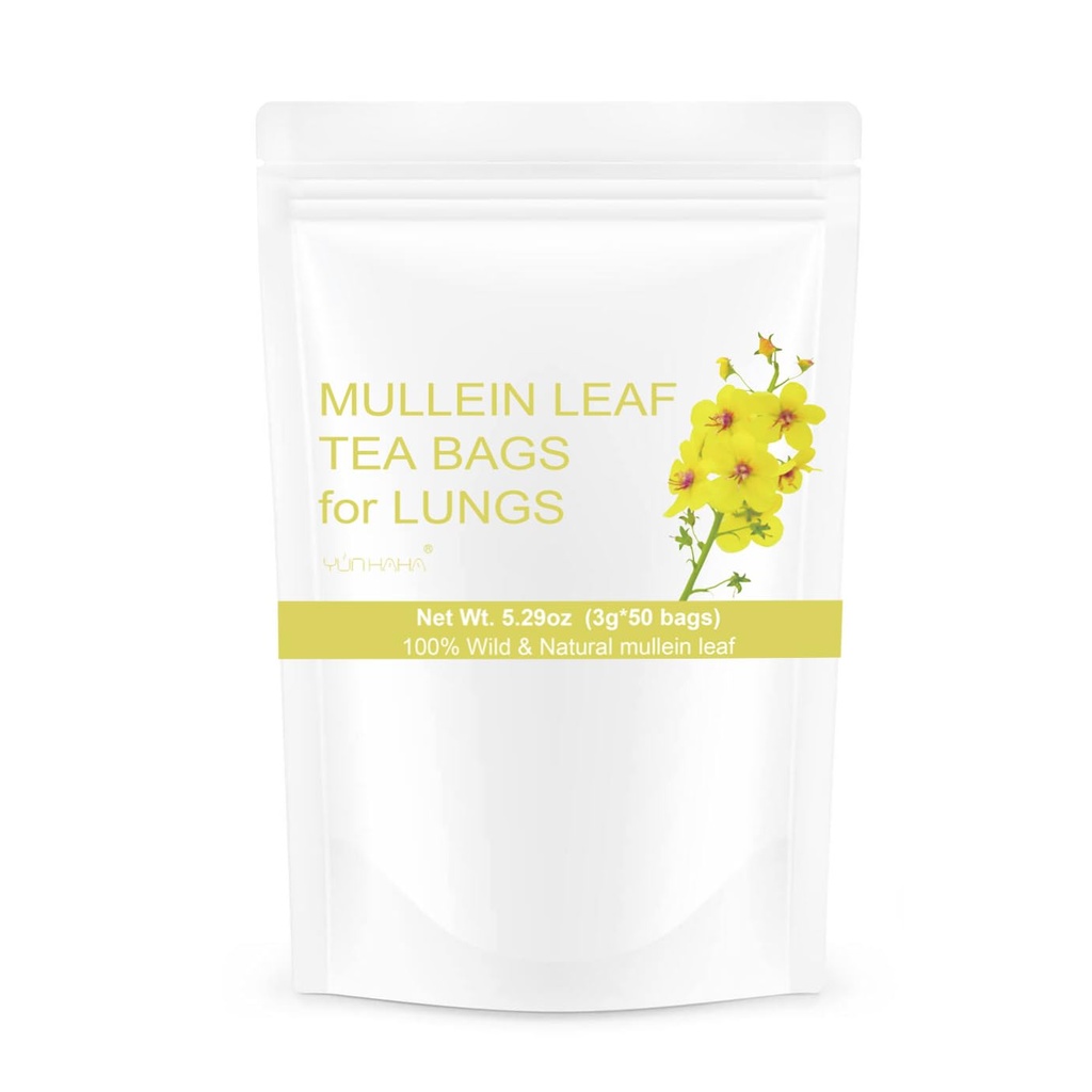 50 Bags Mullein Leaf Tea Bags for Lungs ניקוי Detox, Natural Dried Herbal Mullen Leaf Tea Lung Health for Breathe Easy, Caffein-free, Immune Support