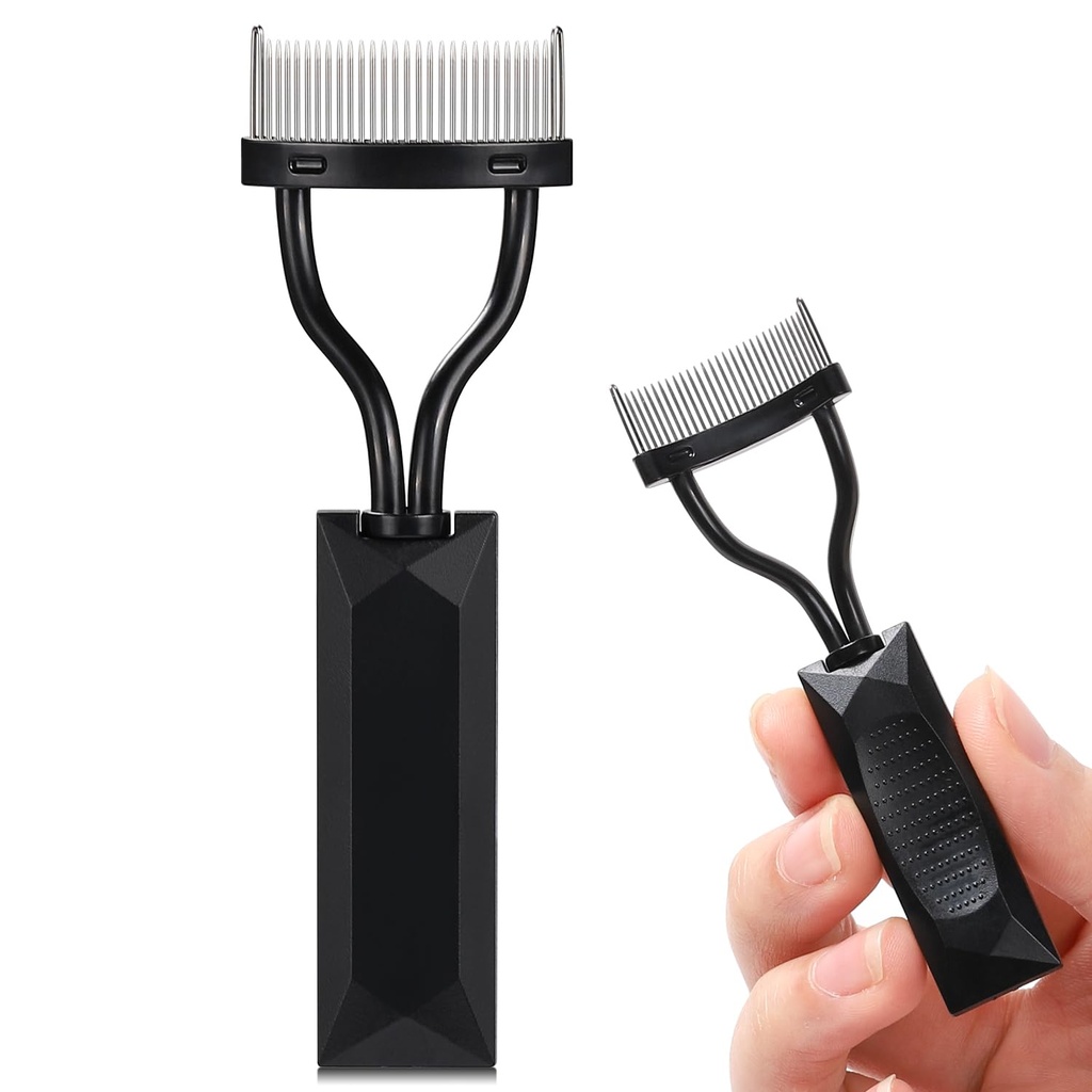 Eyelash Comb Separator, Arc תוכנן Lash Definer Comb איפור Mascara Comb Applicator עם כיסוי, עין Cosmetic Brush Tool (שחור)