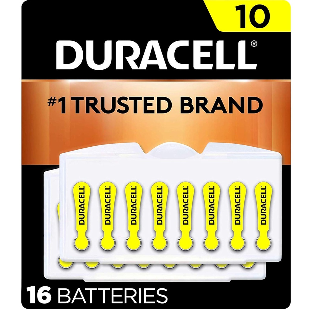 Duracell שמעה את הסוללות הצהובות בגודל 10, 16 Count Pack, 10A Size Hearing Battery with Long-Lasting Power, Extra-Long EasyTab Install for Hearing מכשירים