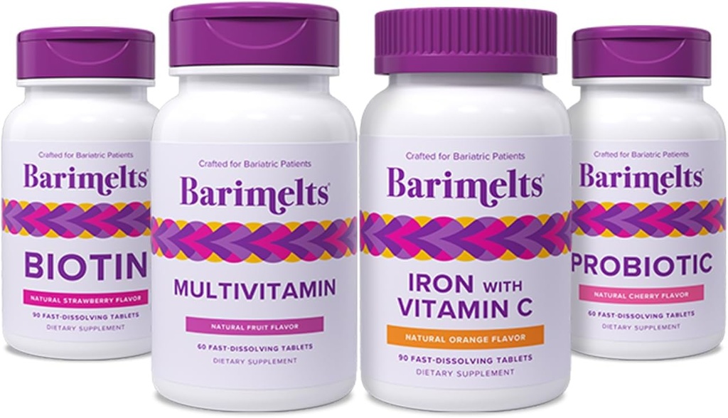 BariMelts Complete post-Bariatric Surgery Bundle - Multivitamin, ברזל עם ויטמין C, ביוטין ופרוביוטיקה