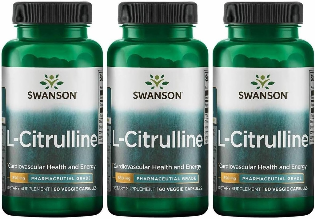 Swanson L-Citrulline - תוספת טבעית לקידום בריאות ואנרגיה קרדיווסקולרית - מסייע להגביר את Circulation - (60 קפסולות, 850 מ"ג כל אחד) (3 Pack)
