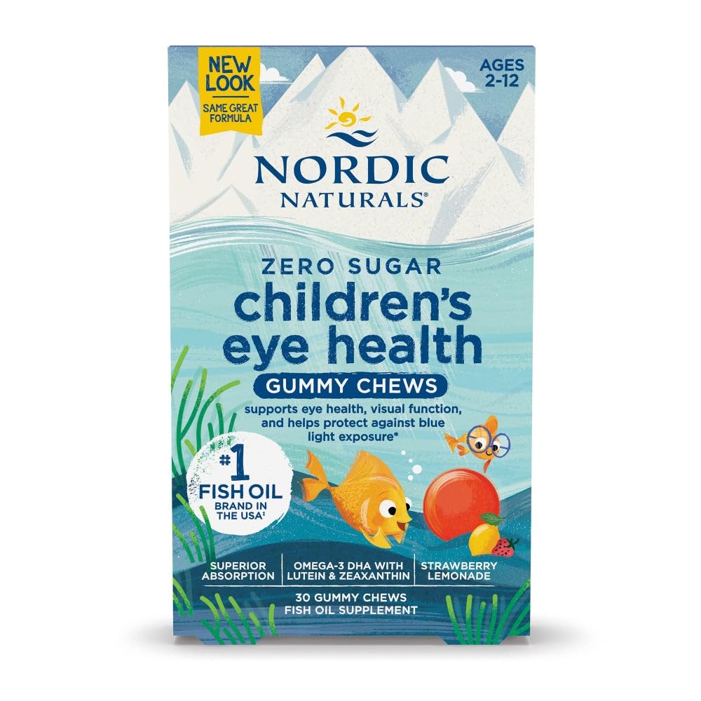 Nordic Naturals Children's Eye Health Gummies, Strawberry Lemonade - 30 חניכיים לילדים - 484 מ"ג Total אומגה 3 DHA, Lutein & Zeaxanthin - Brain Health, Antioxidant Support, Non-GMO - 30 משרתים