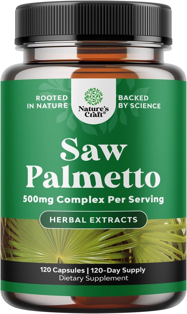 Natures Craft תוספת כוח ראה פלט פאלטו - Advanced Saw Palmetto for Women and Men's Hair Health and Urinary Support with Plant Sterols & Flavonoids - תוספי צמחי מרפא 120 קפסולות