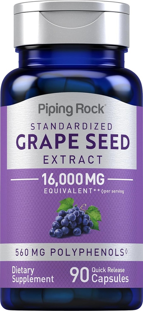 Piping Rock Grape Seedמיצוי קפסולות | 16,000 מ"ג | 90 Pills | Vitis Vinifera תוסף
