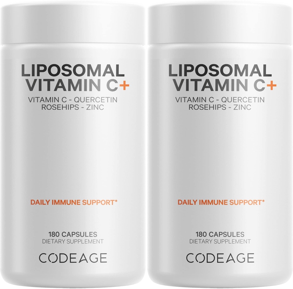 Codeage Liposomal ויטמין C 1500 מ"ג עם Zinc, Elderberry, Citrus Bioflavonoids Grapeפרי, לימון, אבקת אורנג ', Quercetin & Rose HIPS פירות - תוספת טבעונית - Non-GMO, גלולות טבעוניות - 2 Pack Packs - 2 Packs - 2 Packs - 2 Pack
