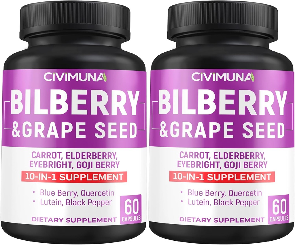 טבליות Bilberry עם Bilberry, Grape Seed, Carrot, Elderberry ועוד - 120 קפסולות עבורr 4 חודשים אספקה (Pack of 2)