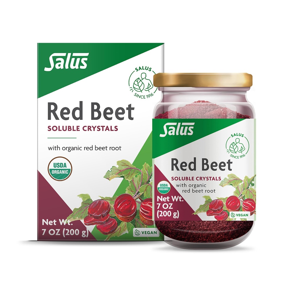 Salus Red Beet Crystals - אבקת שורש תזונתית אורגנית Mix - תוספי אבקת סופרפוד עם ויטמין C, Folate, Magnesium & Potassium - 7 ozoz