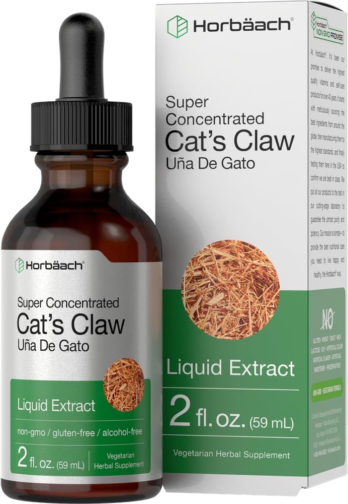 Horbäach Cats Claw Herb לחלץ Tincture 2 Fl Oz | אלכוהול חינם | Vegetarian, non-GMO, Gluten Free Liquid