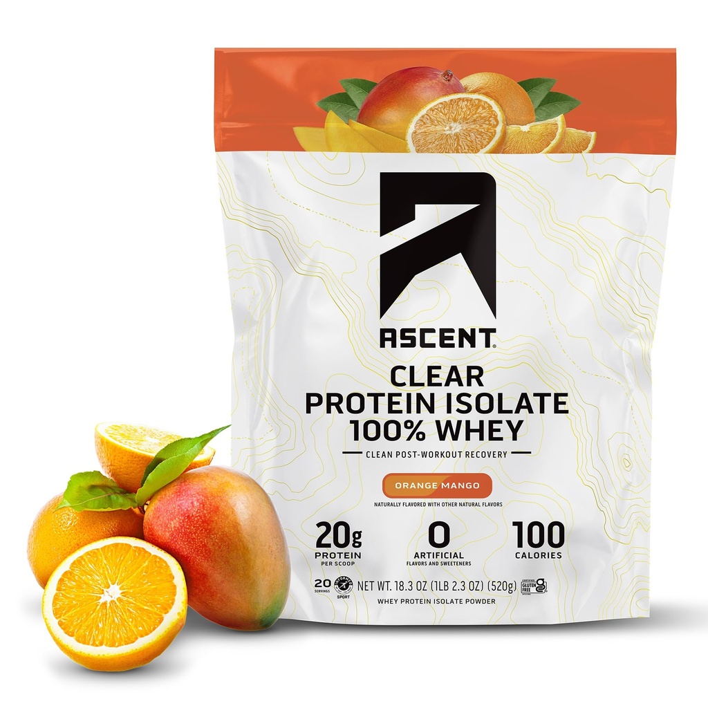 100% בהיר אבקת חלבון Whey - פוסט עבודהout, Zero A מלאכותי Flavors & Sweeteners, Gluten Free, 5.5g BCAA, 2.1g Leucine, Essential Amino Acids, אורנג מנגו, 20 משרתות