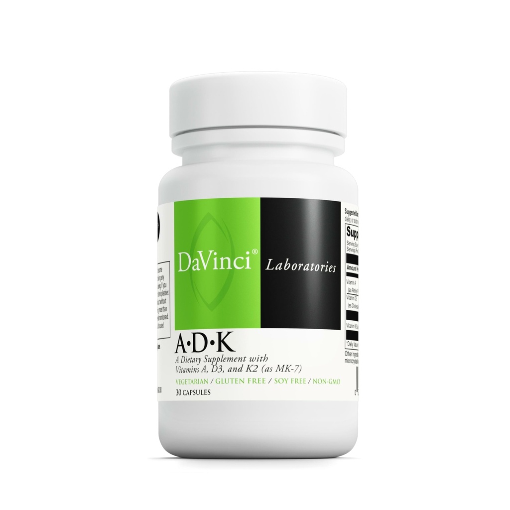 DAVINCI Labs ADK - מסייע לתמוך בעצמות, לב ו- Immune Health - תוספת תזונתית עם ויטמינים A, D3 & K2 (כ MK-7) - Vegetarian, Gluten Free & Soy חינם - 30 קפסולות