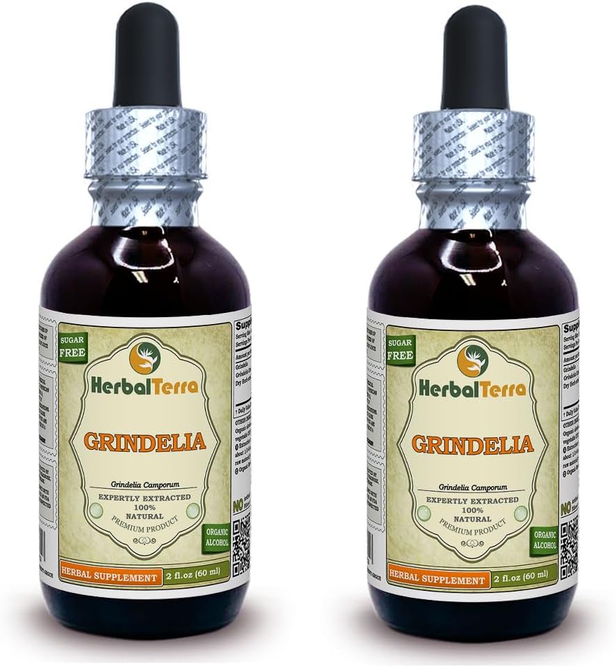 גרינליה (Grindelia Camporum) Tincture, Dried Herb Liquid Extract Extract Extract (שם בדוי: HerbalTerra, Madely בארצות הברית) 2x2 fl.oz (2x60 מ"ל)