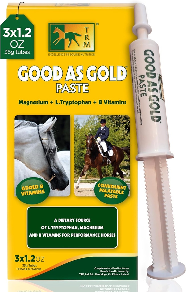 TRM טוב כמו Gold Equine Calming תוסף להרגעה ו Focus | Tryptophan, Magnesium, B ויטמינים - 3 Qty x 1.23 oz (3 Qty x 35g) - 3 Qty x 1.23 oz