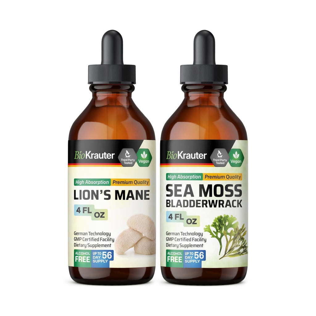 BIO KRAUTER Lion's Mane Tincture 4 Fl. Oz. & Sea Mosss Tincture 4 Fl. Oz.
