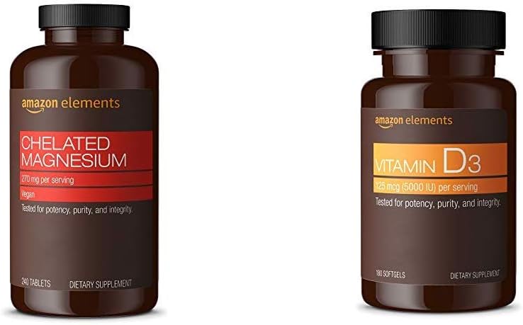 אלמנטים Chelated Magnesium Glycinate (240 טבליות) ויטמין D3 (180 Softgels)