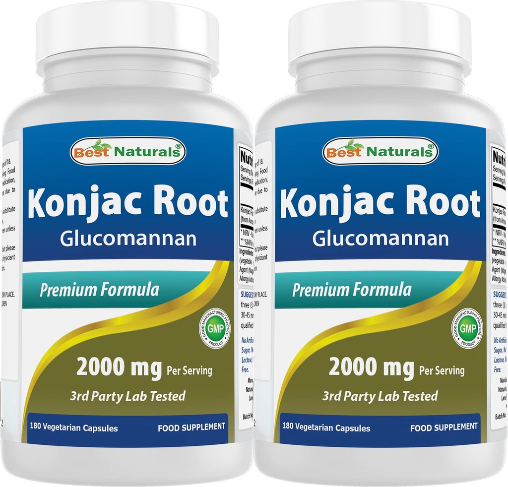 Best Naturals 2 Pack Konjac Glucomannan Root 2000 מ"ג לשרת - 180 קפסולות צמחוניות