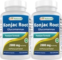 Best Naturals 2 Pack Konjac Glucomannan Root 2000 מ"ג לשרת - 180 קפסולות צמחוניות
