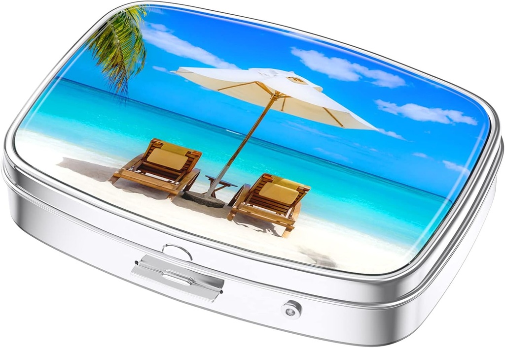 Nipichsha Pill Box, Small Pill Case for Purse & Pocket, Cool Travel Medicineer, Portable Medicine Container Holder to Hold ויטמינים, תרופות, שמן דגים ותוספים, Happy ביץ '