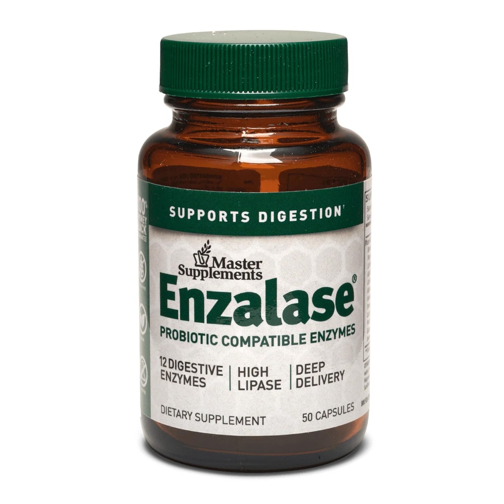 תוספי מאסטר Enzalase - 50 קפסולות - Probiotic Compatible Enzymes - מספק Digestive Boost + Gas & Bloating הקלה - Gluten Free - 50 לשרתים
