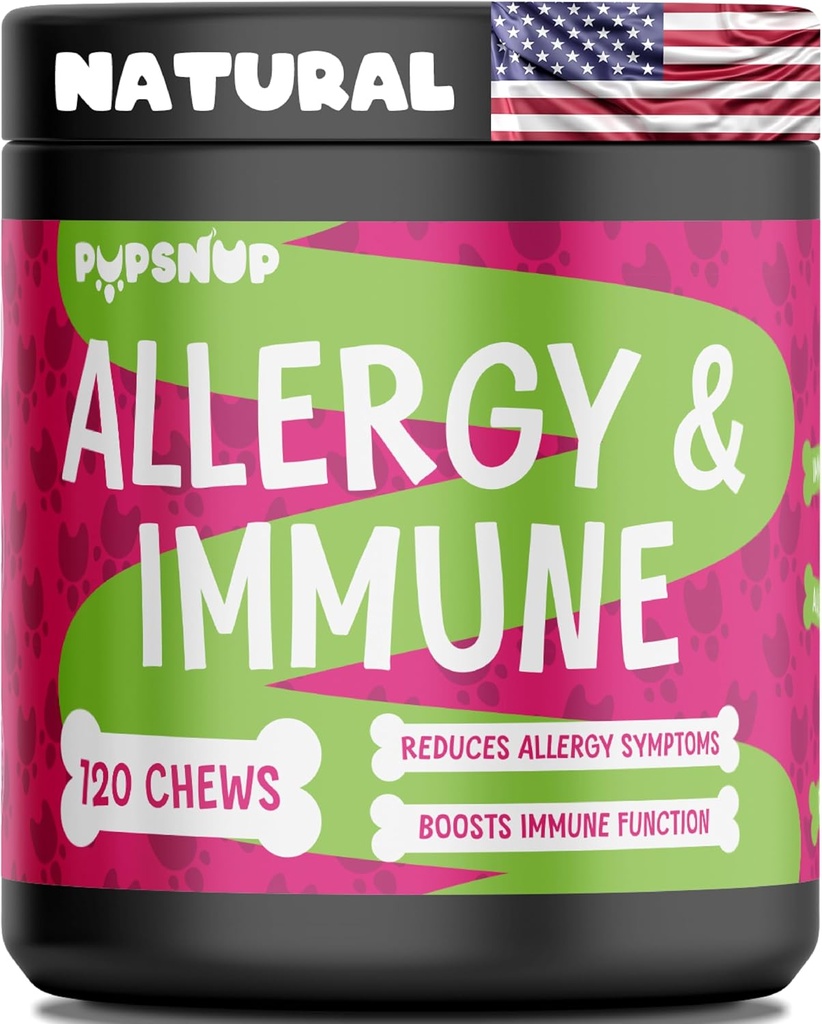 PupSnup-Allergy & Immune Probiotics for Dogs- Dogs Allergy Chews, אלרגיות עונתיות, עור ו- 120 צ'אוס רך המיוצר בארה"ב