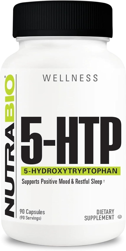 NutraBio 5-HTP תוסף, 200 מ"ג קפסולות - May Help Support and Promote Healthier and Sustained Sleep, 90 קפסולות ירקות